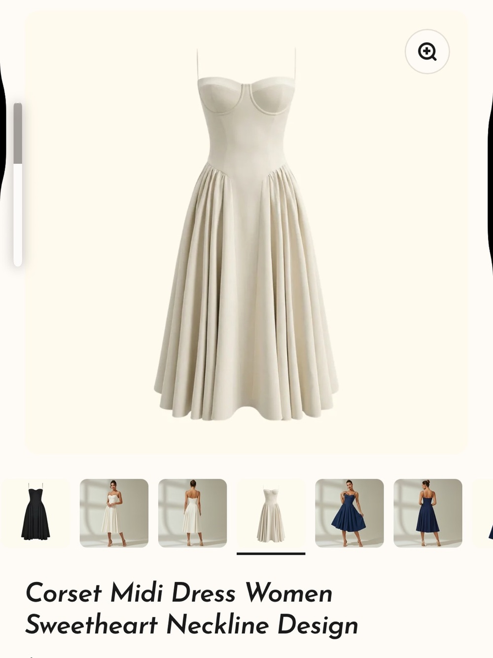Corset Midi Dress with Sweetheart Neckline - Cream - Picture 3 of 3